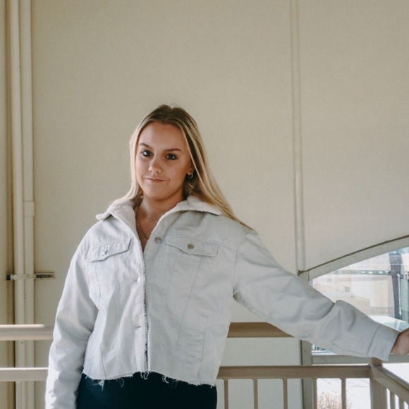 beige utility jean jacket - Picture 1 of 3